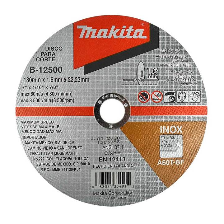 Disco de Corte Preciso 7"x7/8 Inoxidable B-12500 Makita