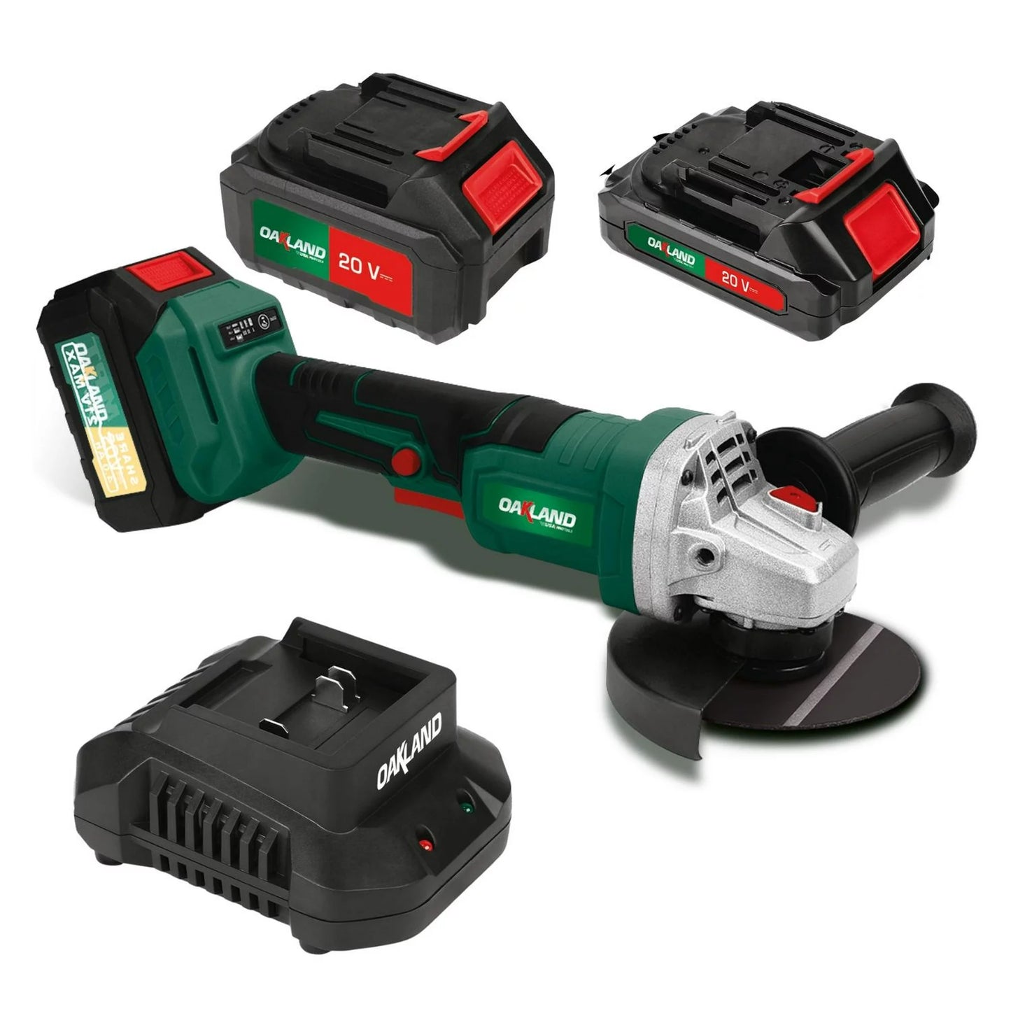 Esmeril Angular Inalámbrico OAKAA-2223 C/Cargador y 2 Baterías 4 1/2" 20V 7000 RPM Oakland