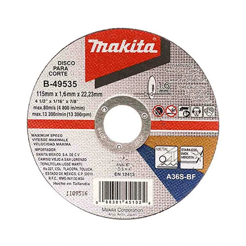 Disco Abrasivo Corte Metal 41/2x1.6 B-49535 Makita