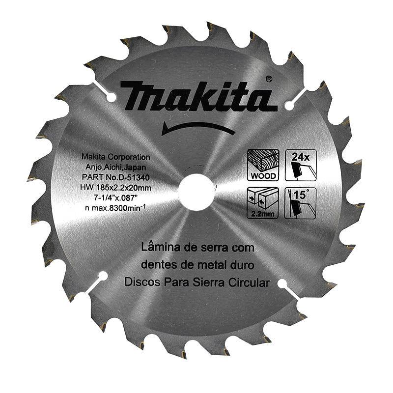 Disco de Sierra 71/4" para Madera c/Reductor 5/8" D-51340 Makita